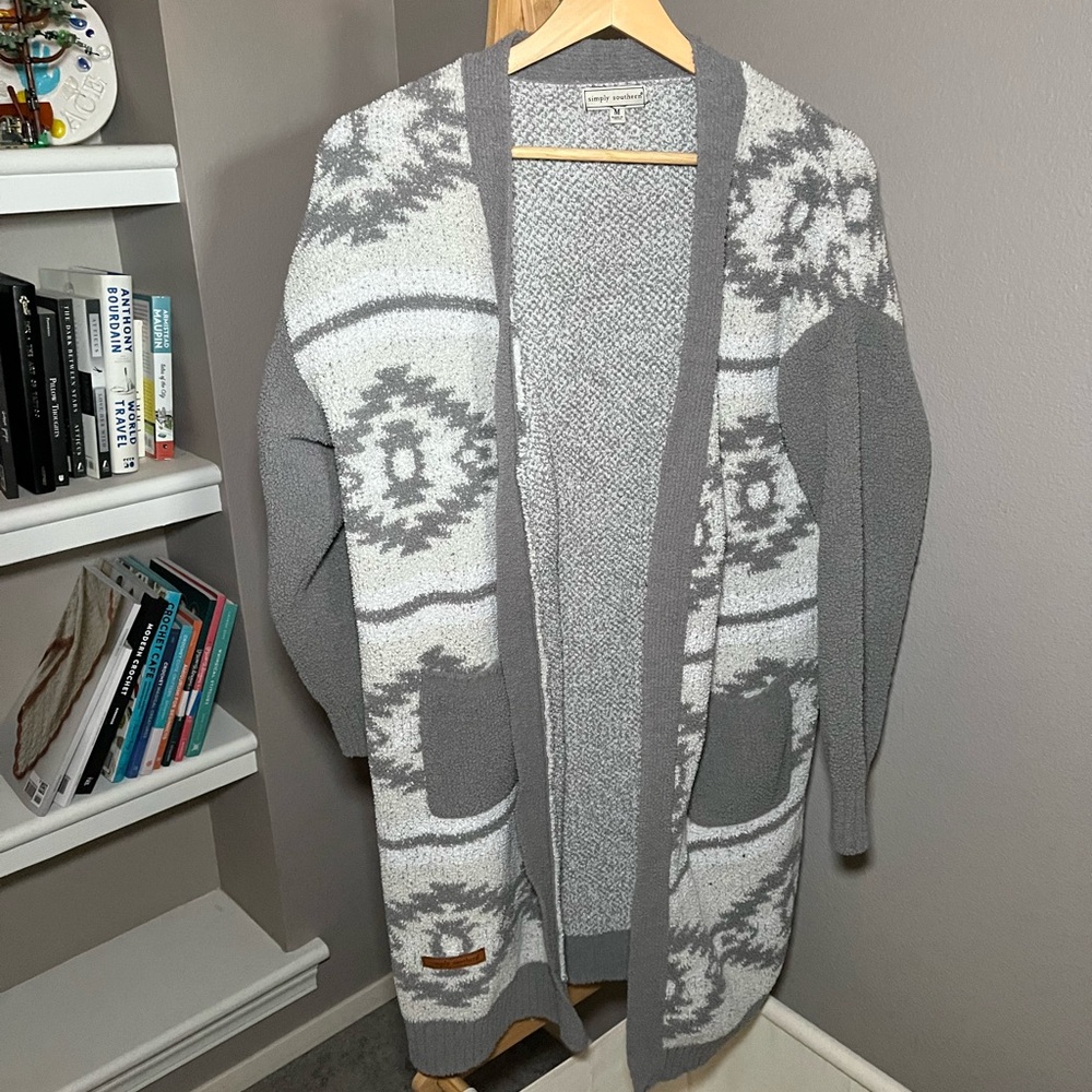 Simply Southern Gray and Cream Patterned Cardigan